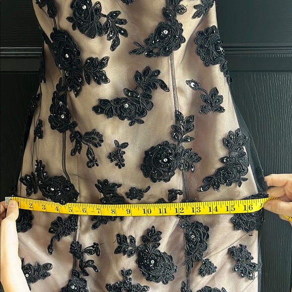 Elegant Jovani Rhinestone, Sequin, and Black Lace and Nude Mermaid Evening Gown - Picture 7 of 9